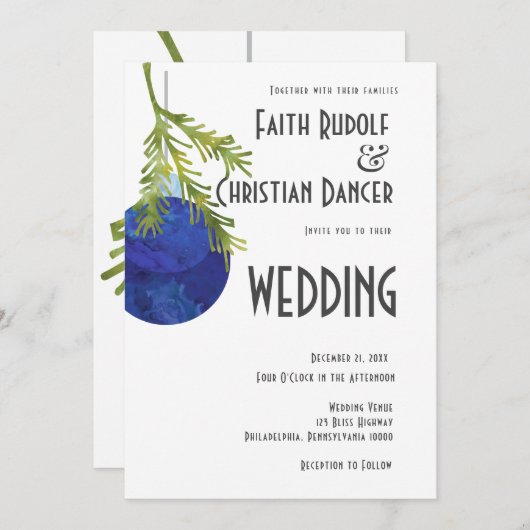 Kerstornament Blauw, Modern Huwelijk Aankondiging (Voorkant / Achterkant)
