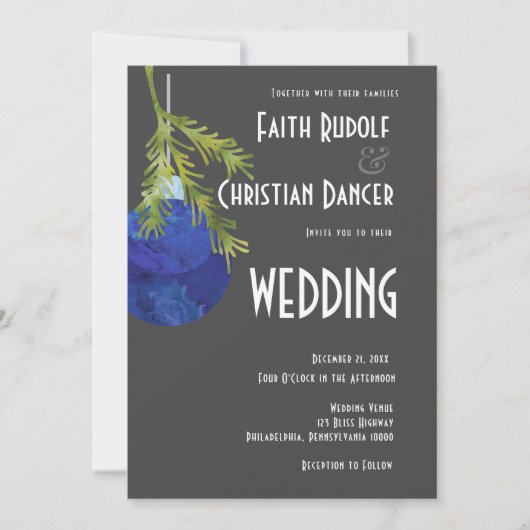 Kerstornament Blauw, Modern Huwelijk Aankondiging (Voorkant)