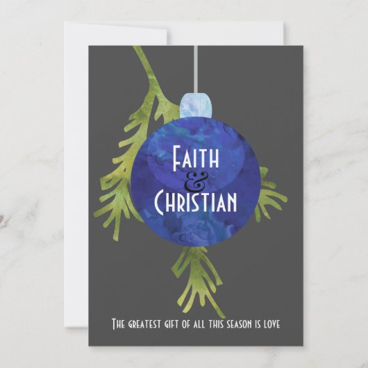 Kerstornament Blauw, Modern Huwelijk Aankondiging (Achterkant)