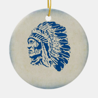 Kerstornament Blue Silhouette Indian Chief Keramisch Ornament