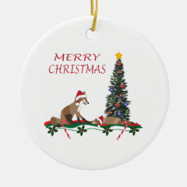 Kerstornament, dieren in het wild, moeder en baby keramisch ornament