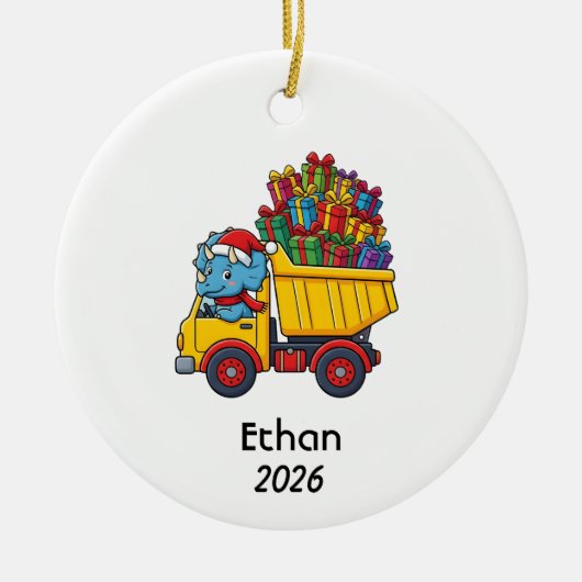 Kerstornament dinosaurus-dumptruck T-Rex Keramisch Ornament (Voorkant)