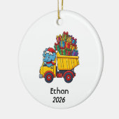 Kerstornament dinosaurus-dumptruck T-Rex Keramisch Ornament (Links)