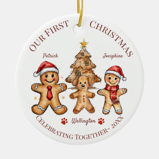 Kerstornament - Eerste kerst met onze hond Keramisch Ornament (Voorkant)