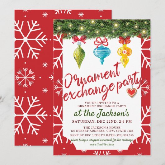 Kerstornament Exchange Party Kaart (Voorkant / Achterkant)