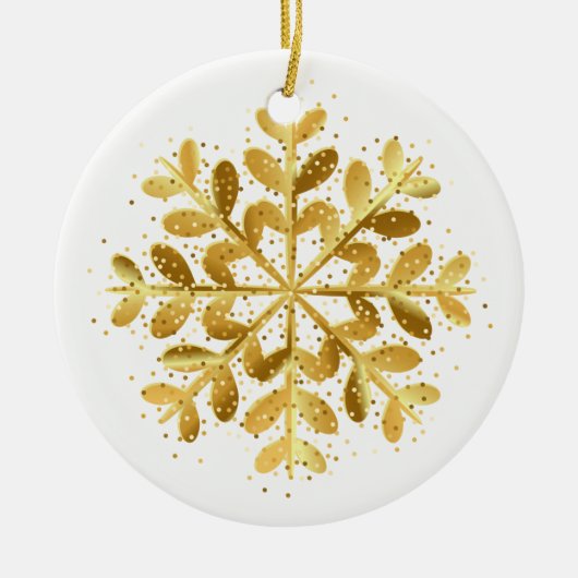 Kerstornament Gouden Sneeuwvlok Keramisch Ornament (Voorkant)
