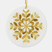 Kerstornament Gouden Sneeuwvlok Keramisch Ornament (Voorkant)
