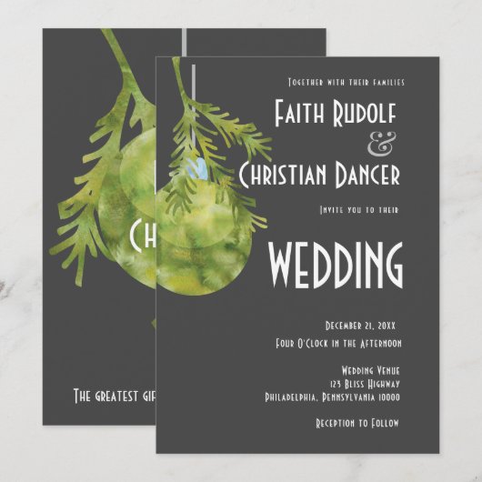 Kerstornament Green, modern huwelijk Aankondiging (Voorkant / Achterkant)