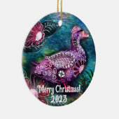 Kerstornament - grillige eend schilderij keramisch ornament (Rechts)