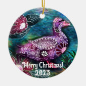 Kerstornament - grillige eend schilderij keramisch ornament (Voorkant)