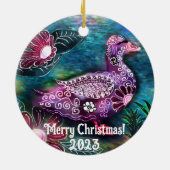 Kerstornament - grillige eend schilderij keramisch ornament (Achterkant)