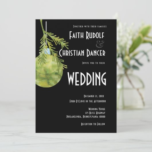 Kerstornament Groen, Modern  Bruiloft Aankondiging (Staand voorkant)