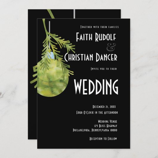 Kerstornament Groen, Modern  Bruiloft Aankondiging (Voorkant / Achterkant)
