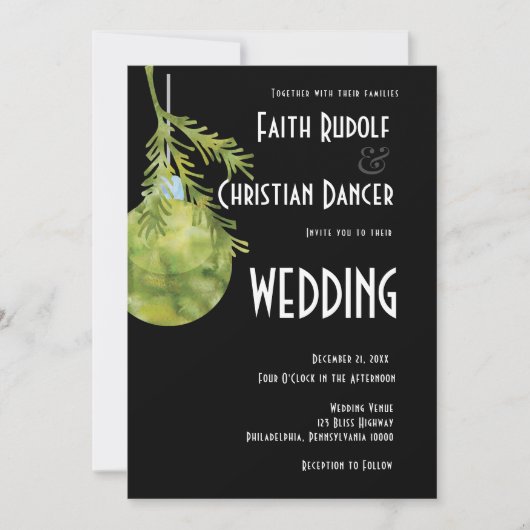 Kerstornament Groen, Modern Huwelijk Aankondiging (Voorkant)