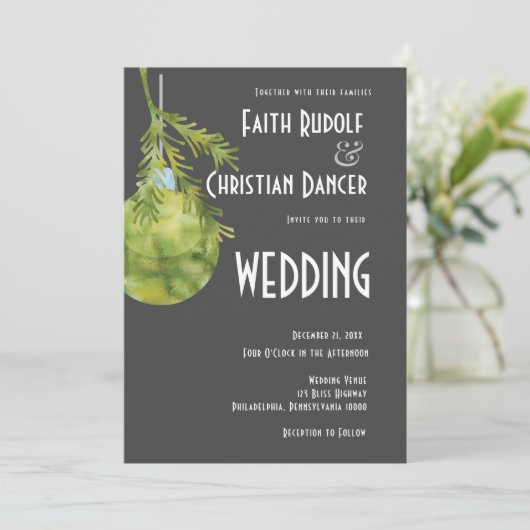 Kerstornament Groen, Modern Huwelijk Aankondiging (Staand voorkant)