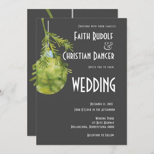 Kerstornament Groen, Modern Huwelijk Aankondiging (Voorkant / Achterkant)