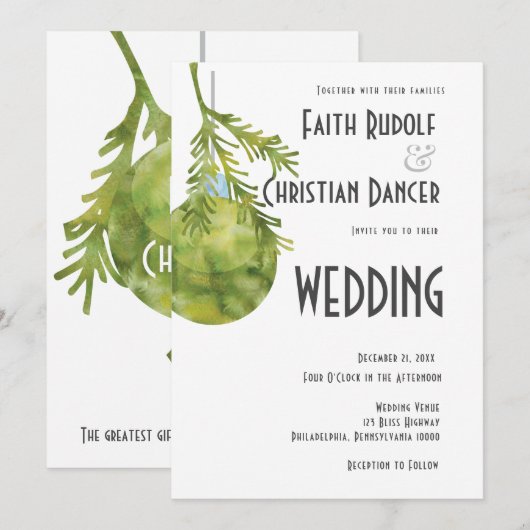 Kerstornament Groen, Modern Huwelijk Aankondiging (Voorkant / Achterkant)