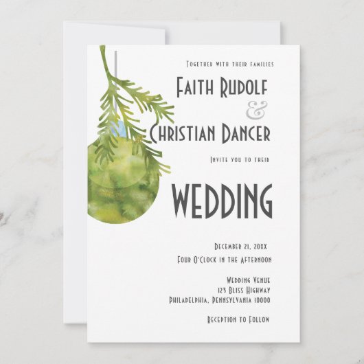 Kerstornament Groen, Moderne Huwelijk Aankondiging (Voorkant)