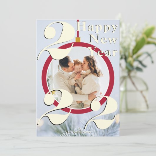 Kerstornament Happy Nieuwjaar 2022-fotokaart Kaart (Staand voorkant)