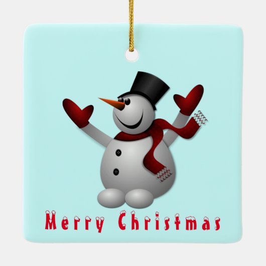 Kerstornament Happy Snowman Keramisch Ornament (Achterkant)