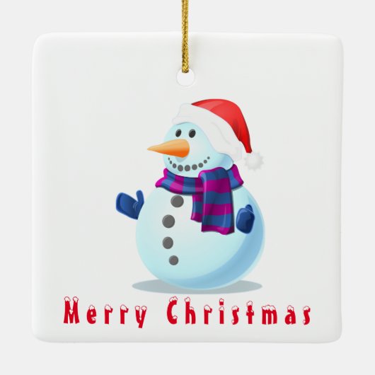Kerstornament Happy Snowman Keramisch Ornament (Achterkant)