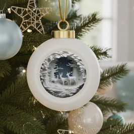 Kerstornament Hert in Winterbos Keramische Bal Ornament