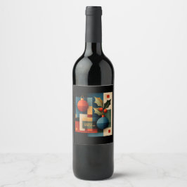 Kerstornament in Mid-Century Modern-stijl Wijn Etiket