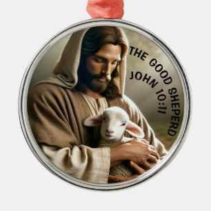 KERSTORNAMENT JESUS MET LAM METALEN ORNAMENT