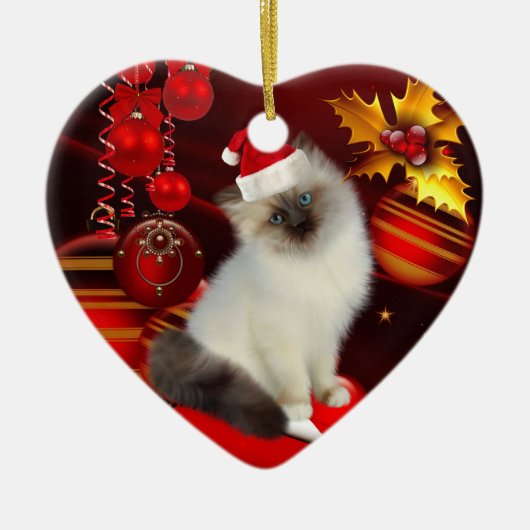 Kerstornament Kat Met Kerstman Hoed Keramisch Ornament (Voorkant)
