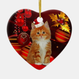 Kerstornament Kat Met Kerstman Hoed Keramisch Ornament
