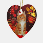 Kerstornament Kat Met Kerstman Hoed Keramisch Ornament (Links)