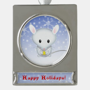 Kerstornament Kleine Witte Muis Verzilverd Banner Ornament