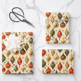 Kerstornament Kleurrijk Goud Design Inpakpapier Vel