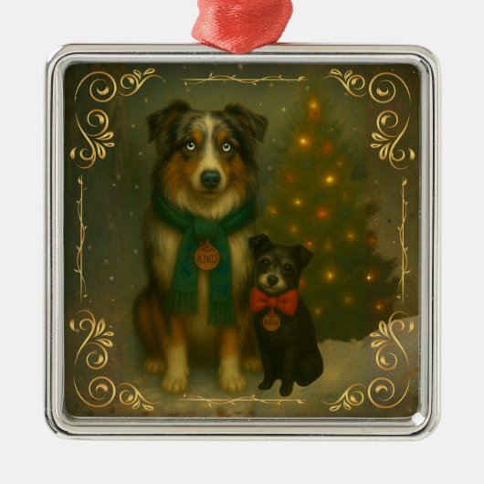 Kerstornament – Knus hond kerstcadeau Metalen Ornament (Voorkant)