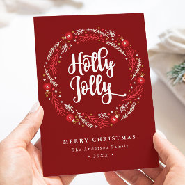 Kerstornament Krans Holly Jolly Niet-Foto Feestdagenkaart