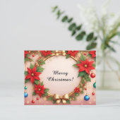 Kerstornament Krans 🎄✨ Poinsettia Lint Feestdagenkaart (Staand voorkant)