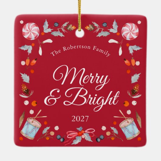 Kerstornament Merry & Bright Vintage Keramisch Ornament (Achterkant)