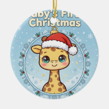 Kerstornament met baby-giraffe — Eerste kerstfeest