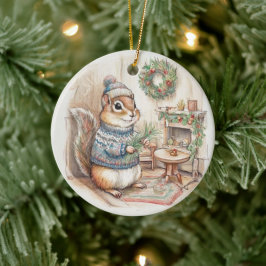Kerstornament met eekhoorn in het wild keramisch ornament