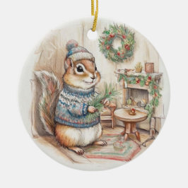 Kerstornament met eekhoorn in het wild keramisch ornament