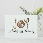 Kerstornament met familienaam en -foto feestdagenkaart (Staand voorkant)