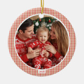 Kerstornament met foto en geruite stof keramisch ornament (Voorkant)