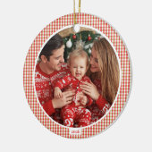 Kerstornament met foto en geruite stof keramisch ornament (Links)