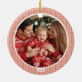 Kerstornament met foto en geruite stof keramisch ornament (Achterkant)