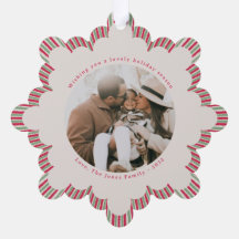 Kerstornament met foto en monogram in preppy-stijl