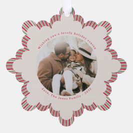 Kerstornament met foto en monogram in preppy-stijl ornament kaart