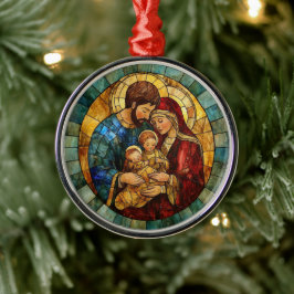 Kerstornament met geboorte van Heilige Familie Metalen Ornament