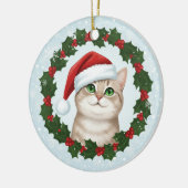 Kerstornament met glimlachende kat Santa Paws Keramisch Ornament (Links)