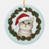 Kerstornament met glimlachende kat Santa Paws Keramisch Ornament (Achterkant)