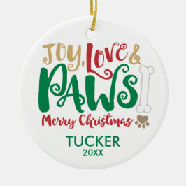 Kerstornament met hond 'Joy Love PAWS' Keramisch Ornament
